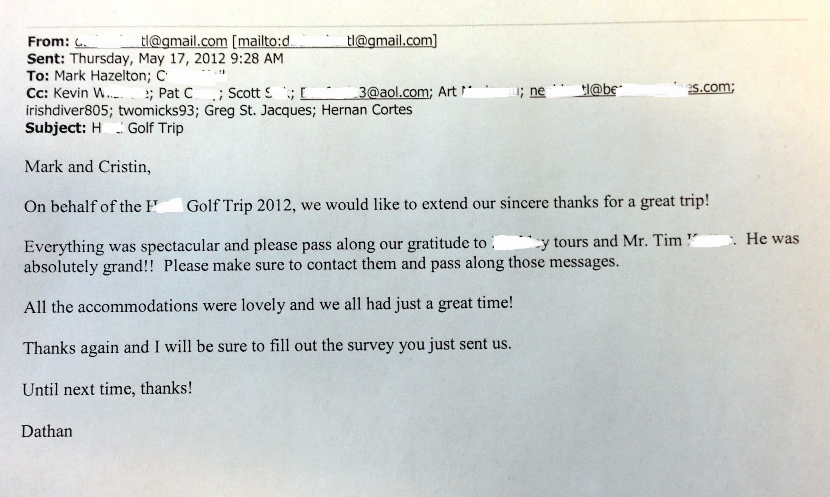 2012 Ireland Golf Trip Testimonial